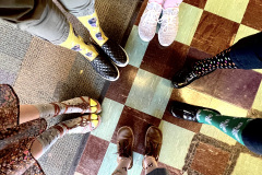 feet in a circle wearing wild socks