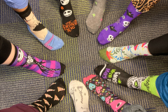 feet in a circle wearing wild socks